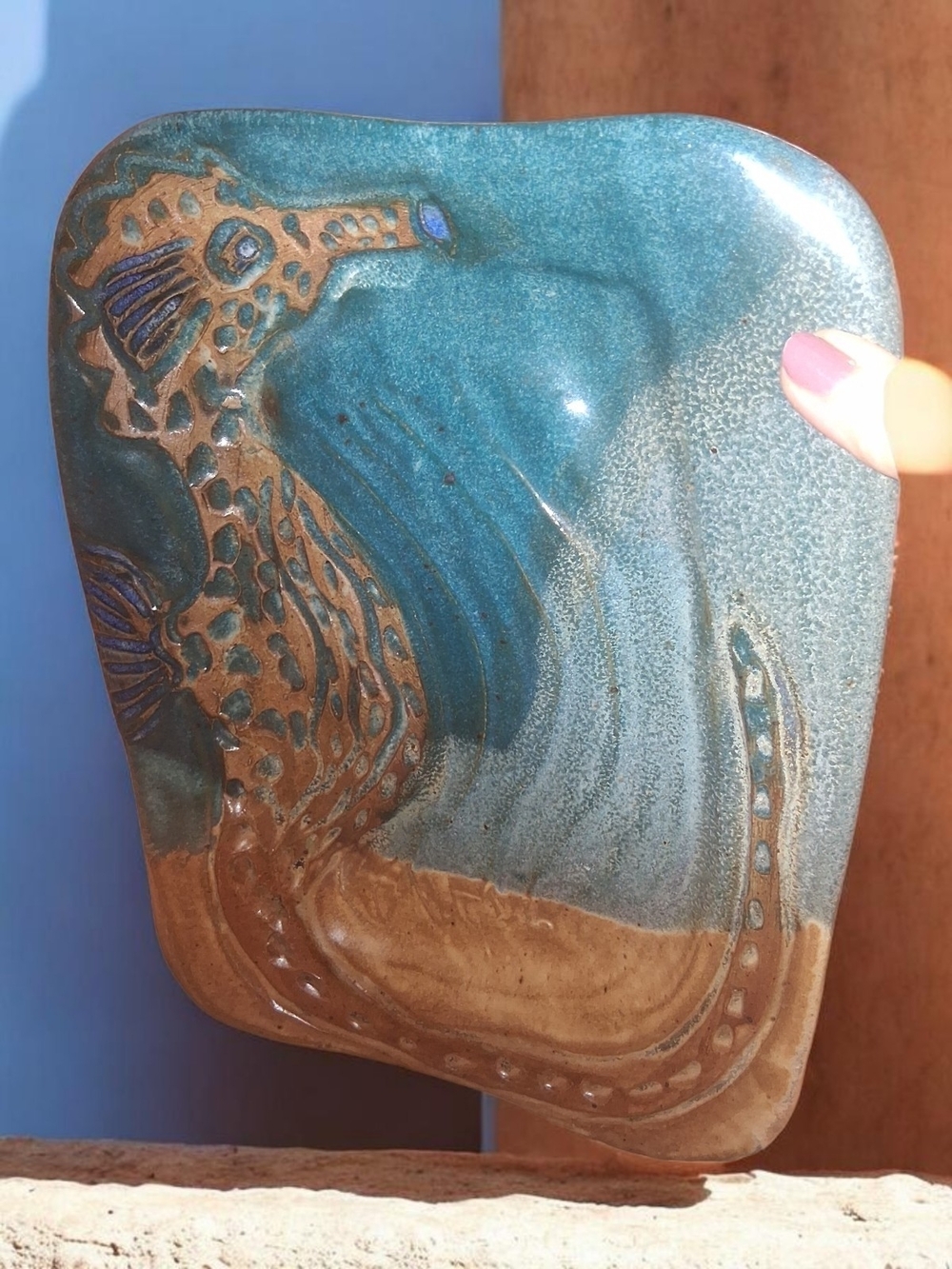 Handmade Turquoise Seahorse,  Pottery Tray - Holley Hill Pottery